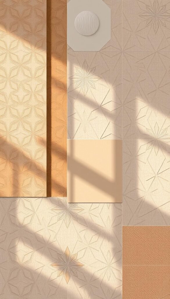 Patterns single color family: Elegant geometric designs in soft, muted tones of a single color palette, creating a harmonious and sophisticated atmosphere. Diverse patterns including interlocking shapes, subtle gradients, and delicate textures layered to form a visually captivating composition. Warm, indirect lighting casts gentle shadows, accentuating the depth and dimensionality of the patterns. The image projects a sense of refined luxury and timeless style, perfectly suited to inspire elegant bedroom decor. Patterns single color family: Elegant geometric designs in soft, muted tones of a single color palette, creating a harmonious and sophisticated atmosphere. Diverse patterns including interlocking shapes, subtle gradients, and delicate textures layered to form a visually captivating composition. Warm, indirect lighting casts gentle shadows, accentuating the depth and dimensionality of the patterns. The image projects a sense of refined luxury and timeless style, perfectly suited to inspire elegant bedroom decor.